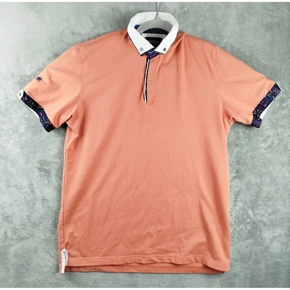 Maceoo Mozart Solid Coral Pique Polo Shirt Mens Size Large Short Sleeve - Picture 1 of 14